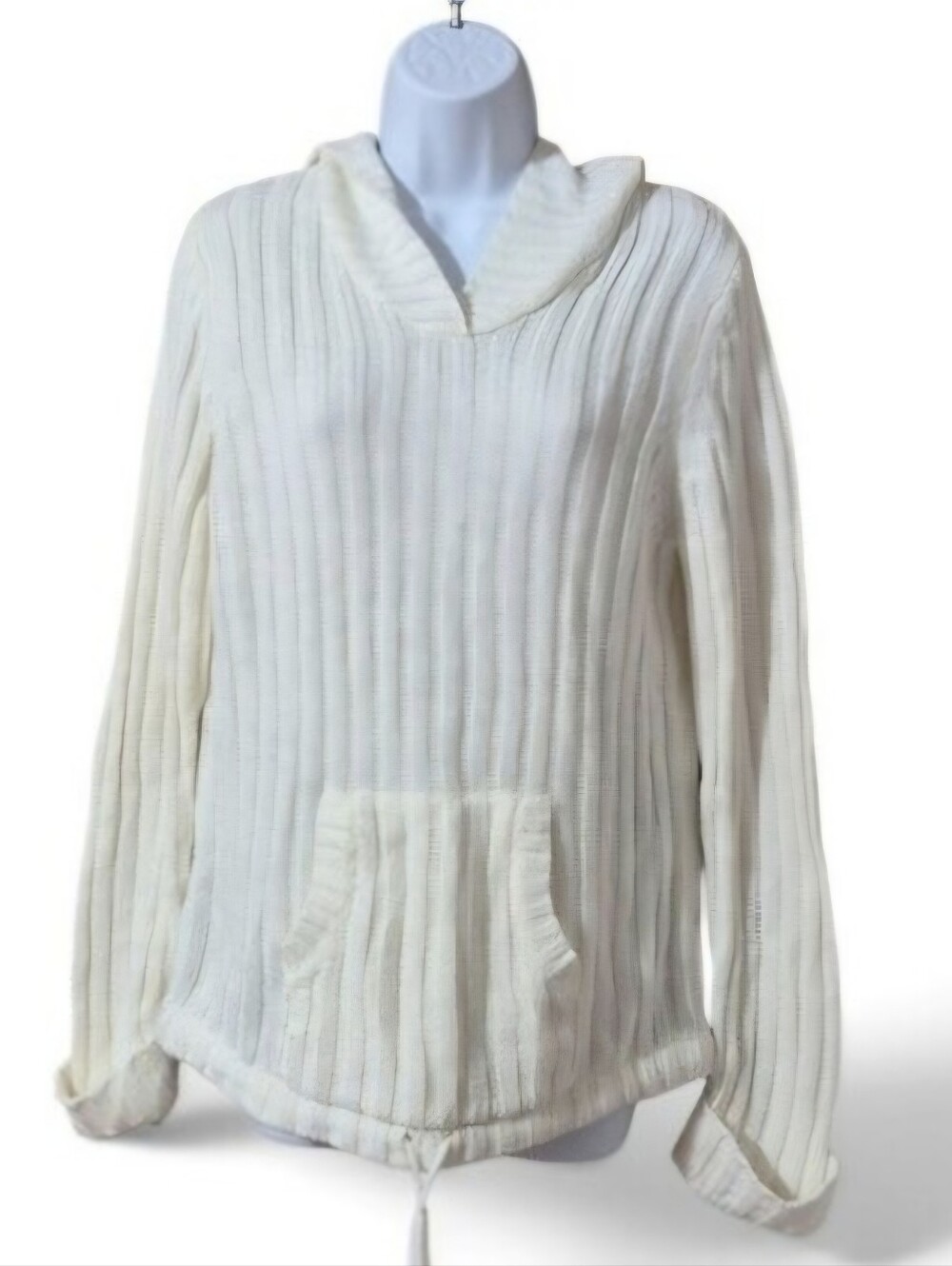 It's Our Time Cozy Cream Knit Lightweight Hooded Sweater Bottom Drawstring EUC M
